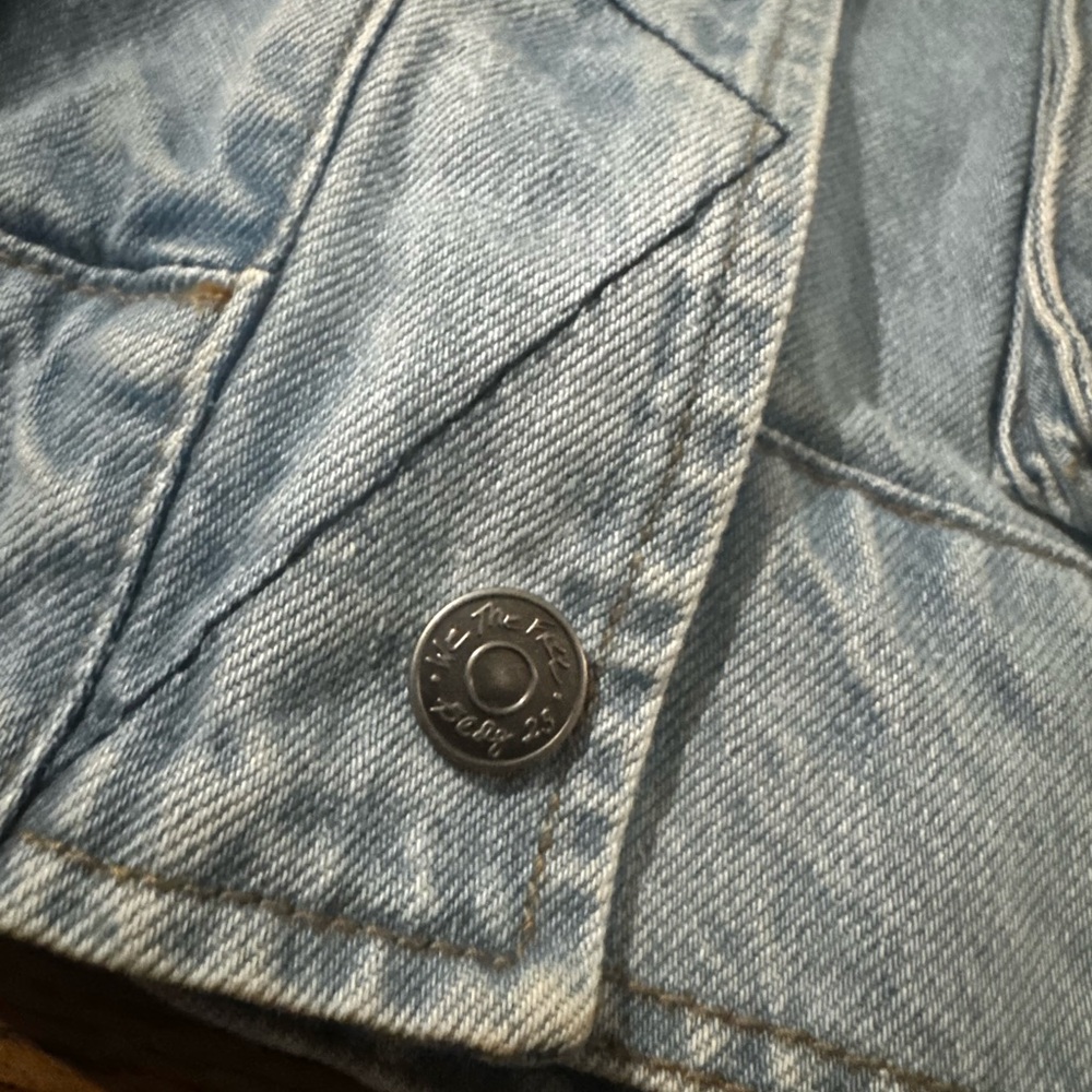Free People Blue Denim Jacket with Cream Sherpa Collar - Picture 7 of 9